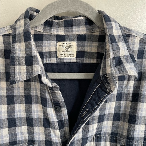 J. Crew Cotton Long Sleeve Button Down Work Shirt Blue White Plaid Men's Large - Picture 3 of 3